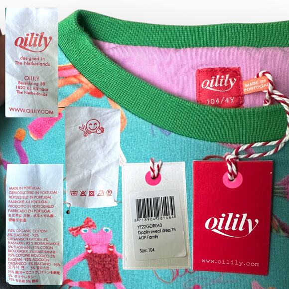Oilily Organic Cotton Sweatshirt Dress and Striped Tights Size 104 (4T) Blue - Picture 8 of 16